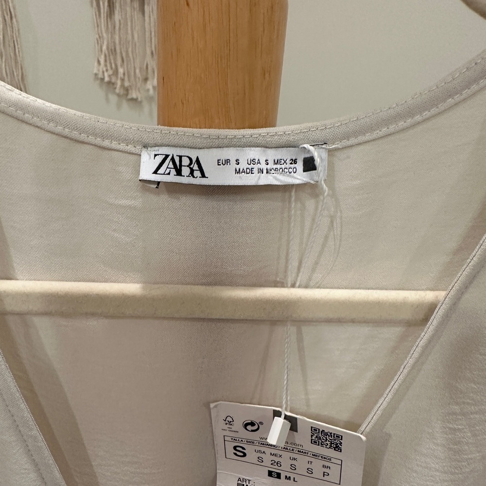 Zara Cream Wrap Midi Dress Adjustable Tie New With Tags Size S - Picture 5 of 6